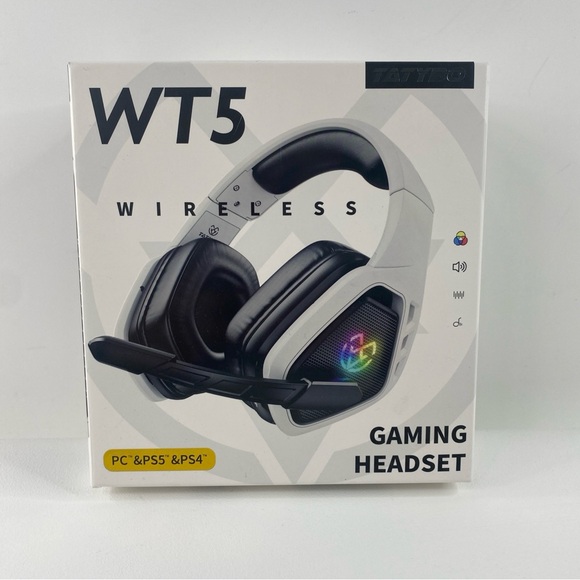 Tatybo WT5 Wirelesss Bluetooth Gaming Headset for PC PS5 PS4 2.4Ghz USB Dongle - Picture 1 of 6